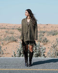 INTERVAL blazer olive suede oversized structured luxury blazer by clep